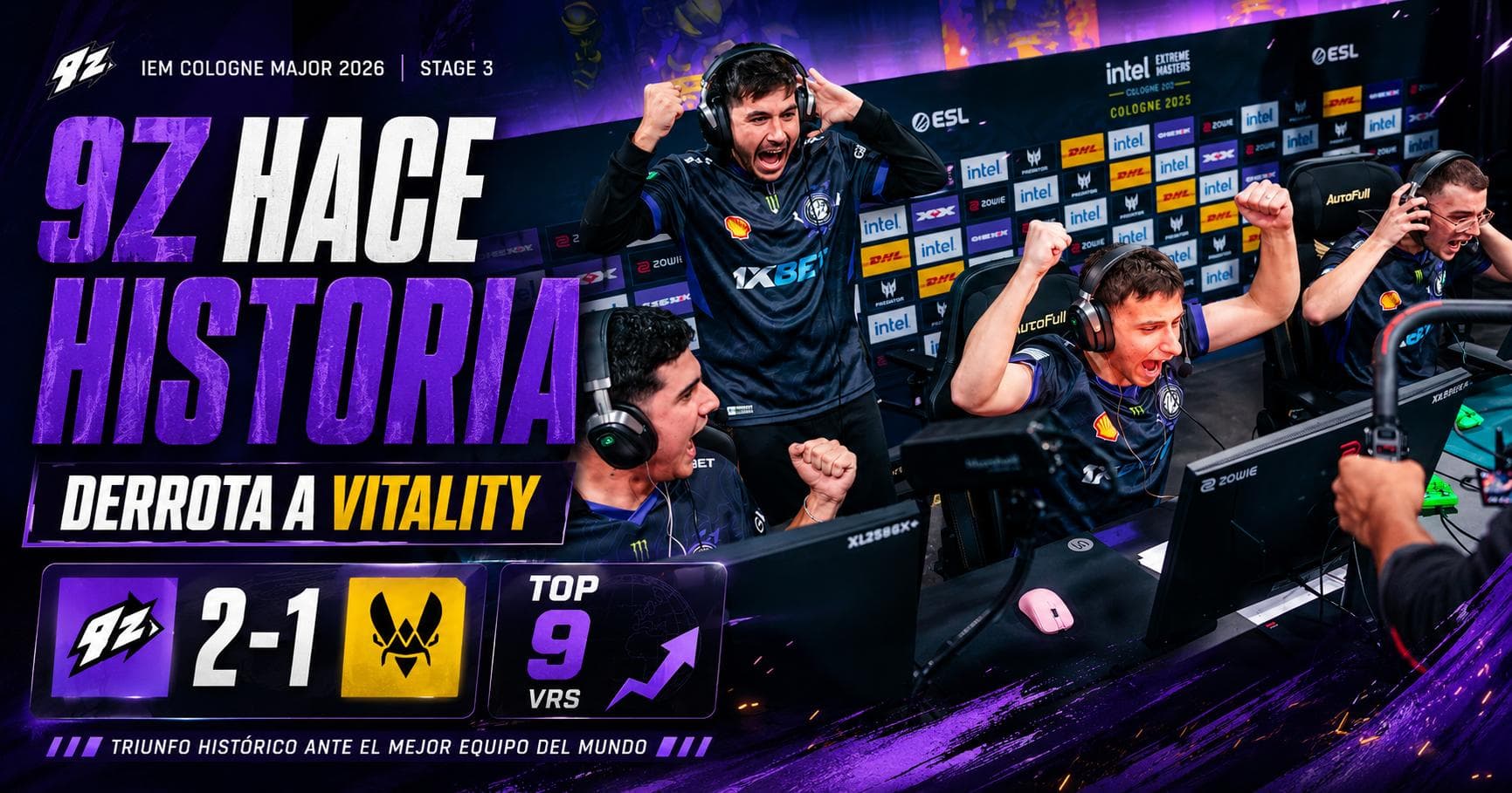 9z sigue haciendo historia y derrota a Vitality en el Stage 3 del IEM Cologne Major 2026