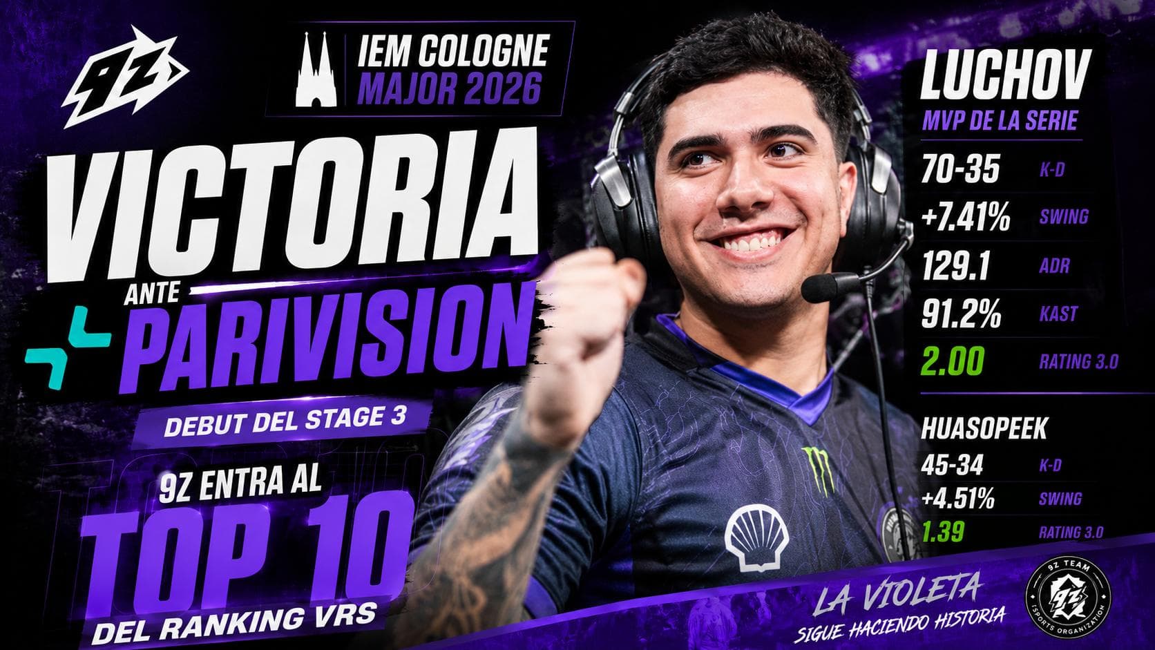 9z entra en el TOP 10 del ranking VRS tras una actuación histórica en el IEM Cologne Major 2026