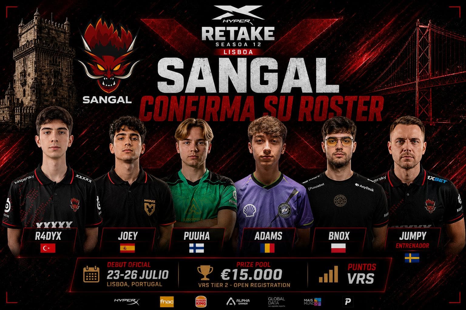 Sangal confirma su roster de CS2: Joey y adamS ya tienen equipo completo y debutarán en RETAKE Season 12
